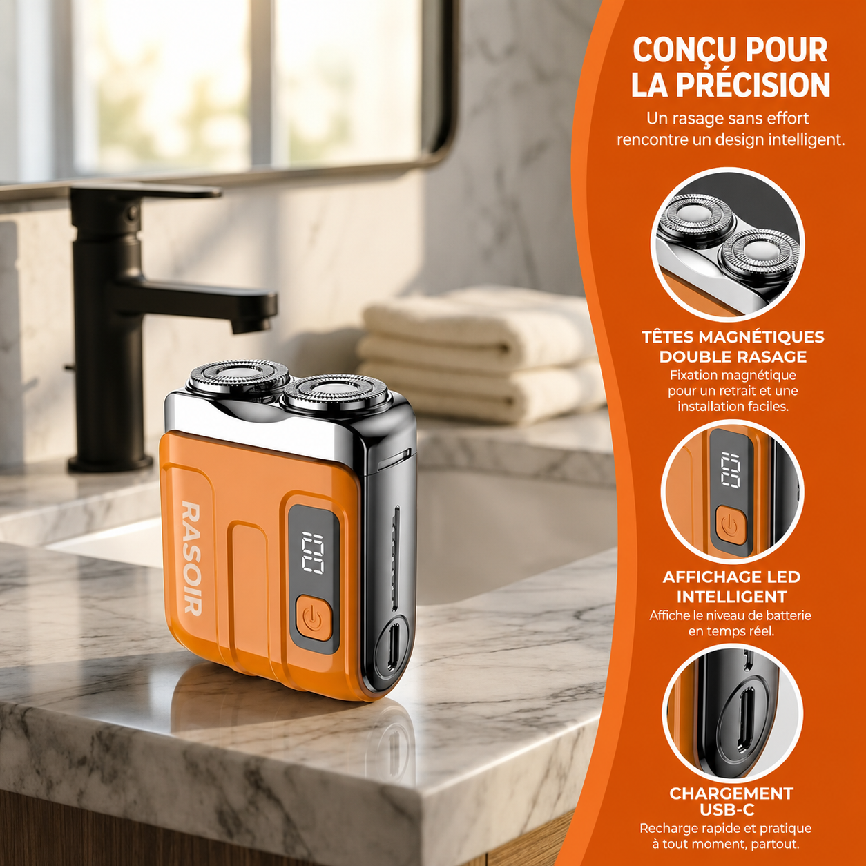 Mini Rasoir Electrique : Résistant aux éclaboussures IPX5